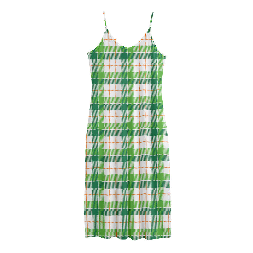 Irish St. Patrick's Day Tartan Print Jersey Midi Cami Dress