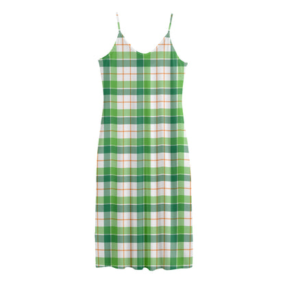 Irish St. Patrick's Day Tartan Print Jersey Midi Cami Dress