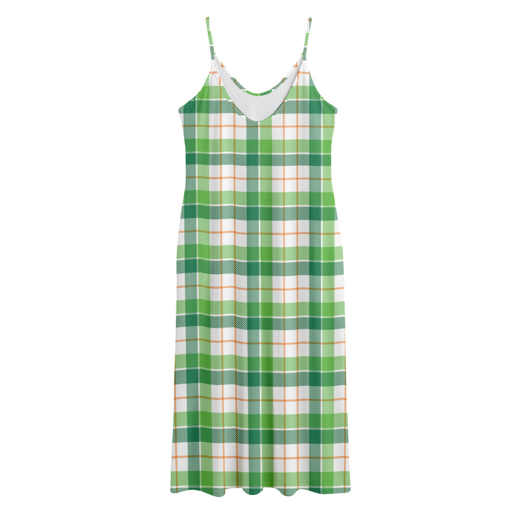 Irish St. Patrick's Day Tartan Print Jersey Midi Cami Dress