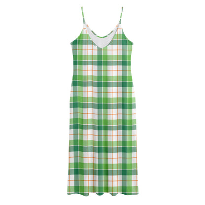 Irish St. Patrick's Day Tartan Print Jersey Midi Cami Dress