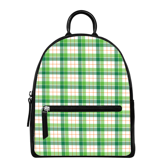 Irish St. Patrick's Day Tartan Print Leather Backpack