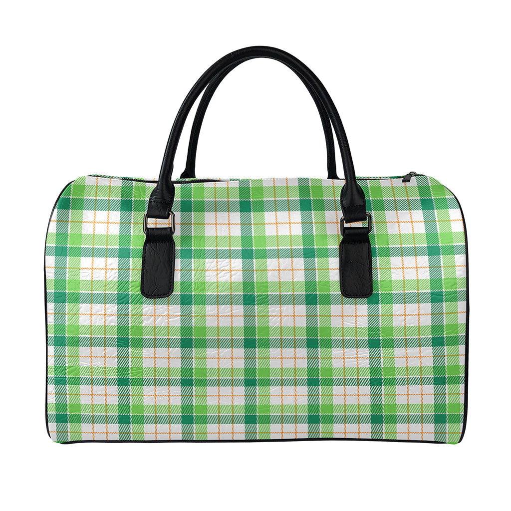 Irish St. Patrick's Day Tartan Print Leather Duffle Bag