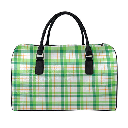 Irish St. Patrick's Day Tartan Print Leather Duffle Bag