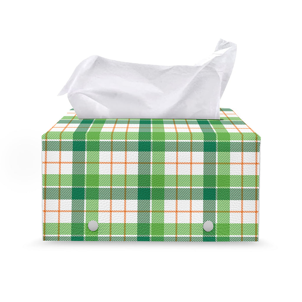 Irish St. Patrick's Day Tartan Print Leather Tissue Box Cover