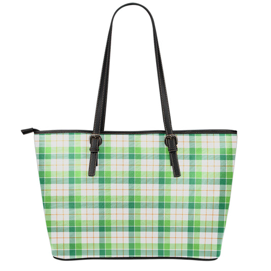 Irish St. Patrick's Day Tartan Print Leather Tote Bag