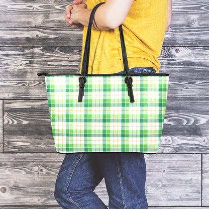 Irish St. Patrick's Day Tartan Print Leather Tote Bag