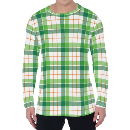 Irish St. Patrick's Day Tartan Print Men's Long Sleeve T-Shirt