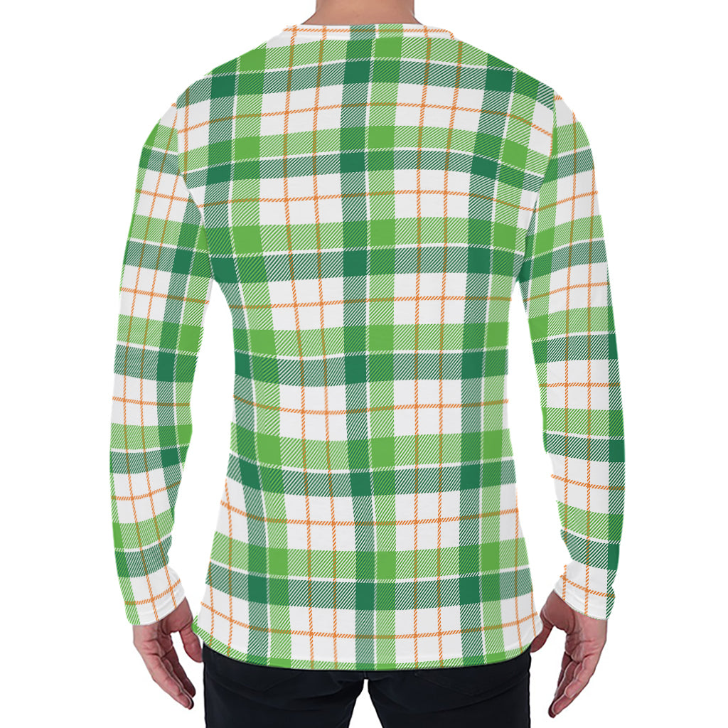 Irish St. Patrick's Day Tartan Print Men's Long Sleeve T-Shirt