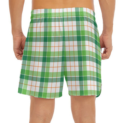 Irish St. Patrick's Day Tartan Print Men's Split Running Shorts