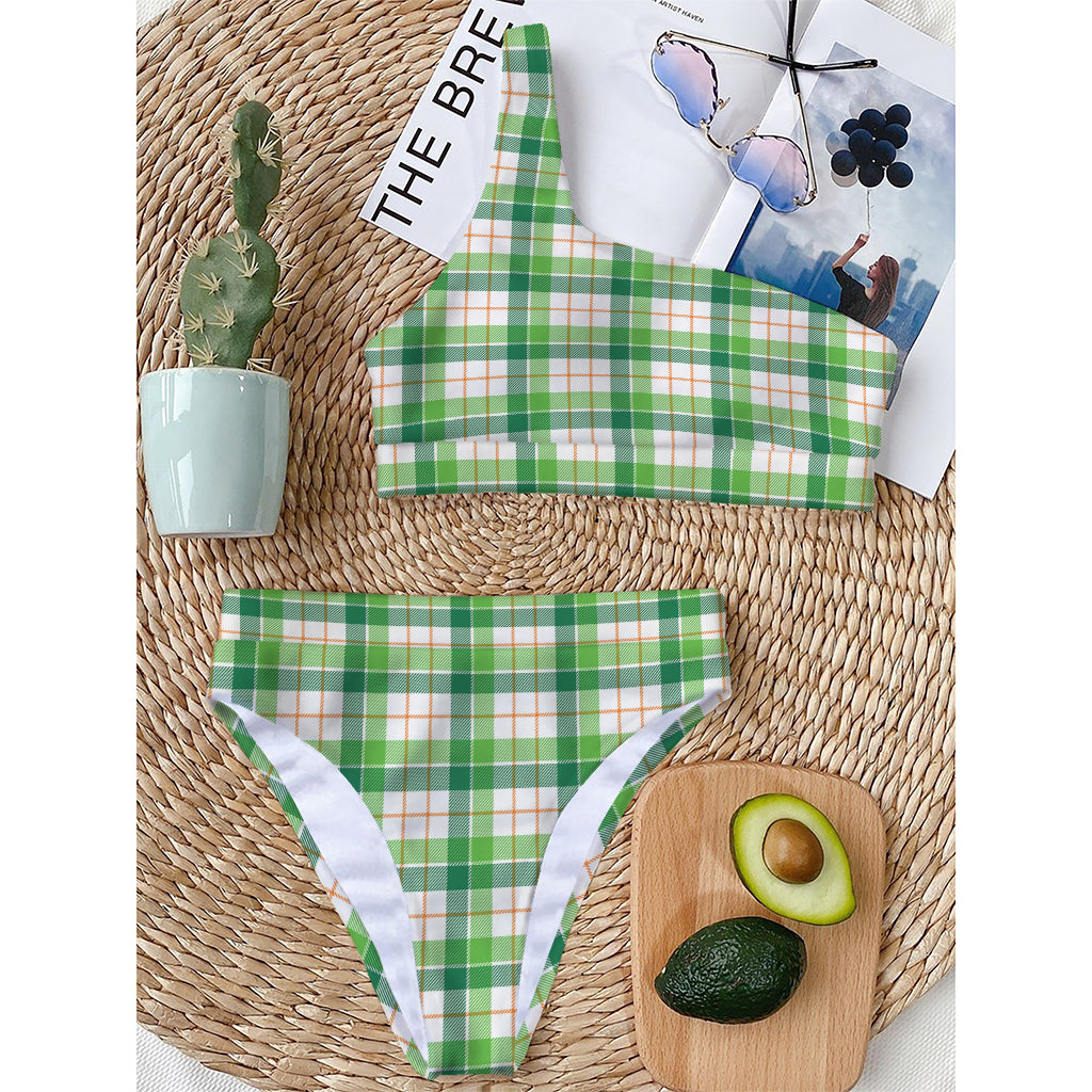 Irish St. Patrick's Day Tartan Print One Shoulder Bikini Top