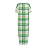 Irish St. Patrick's Day Tartan Print Short Sleeve Long Nightdress