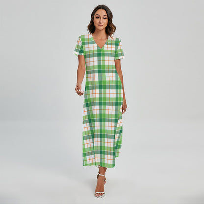 Irish St. Patrick's Day Tartan Print Short Sleeve Maxi Dress