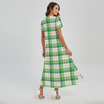 Irish St. Patrick's Day Tartan Print Short Sleeve Maxi Dress