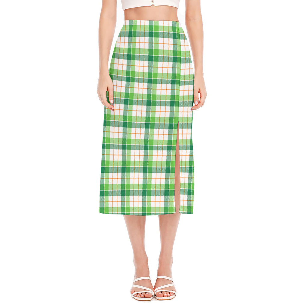Irish St. Patrick's Day Tartan Print Side Slit Midi Skirt