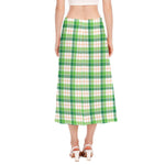 Irish St. Patrick's Day Tartan Print Side Slit Midi Skirt