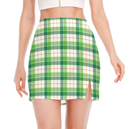 Irish St. Patrick's Day Tartan Print Side Slit Mini Skirt