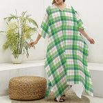 Irish St. Patrick's Day Tartan Print Silk V-Neck Kaftan Dress