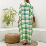 Irish St. Patrick's Day Tartan Print Silk V-Neck Kaftan Dress