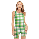 Irish St. Patrick's Day Tartan Print Sleeveless One Piece Swimsuit