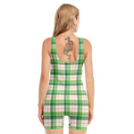 Irish St. Patrick's Day Tartan Print Sleeveless One Piece Swimsuit