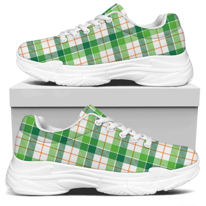 Irish St. Patrick's Day Tartan Print White Chunky Shoes