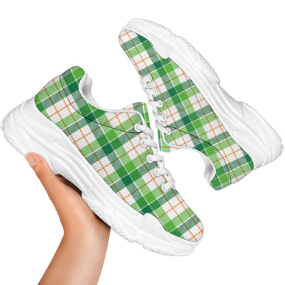 Irish St. Patrick's Day Tartan Print White Chunky Shoes