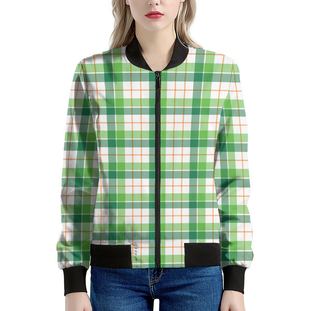 Irish St. Patrick's Day Tartan Print Women's Bomber Jacket