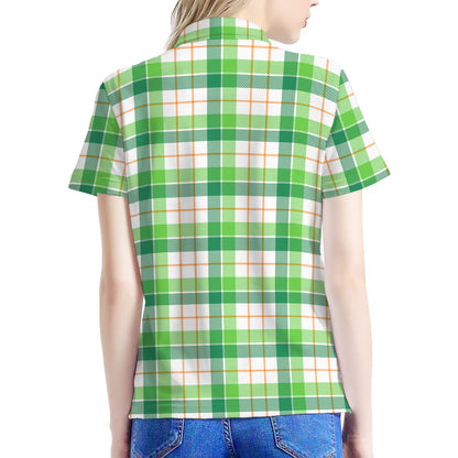 Irish St. Patrick's Day Tartan Print Women's Polo Shirt