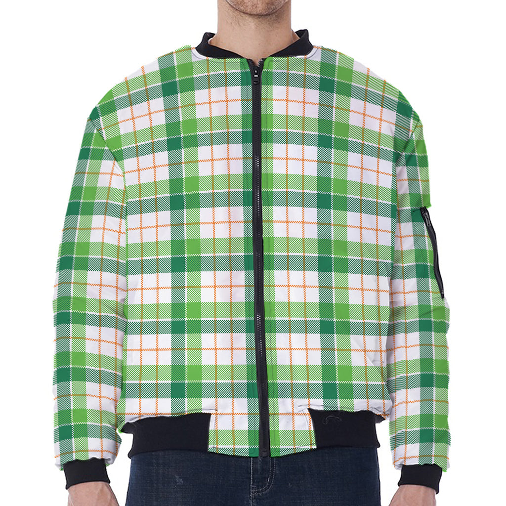 Irish St. Patrick's Day Tartan Print Zip Sleeve Bomber Jacket