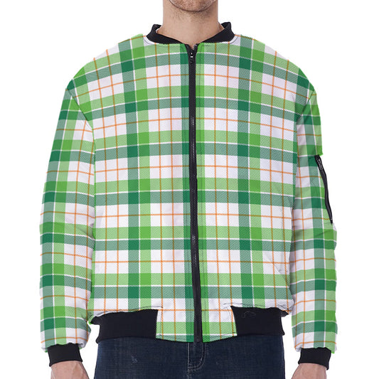 Irish St. Patrick's Day Tartan Print Zip Sleeve Bomber Jacket