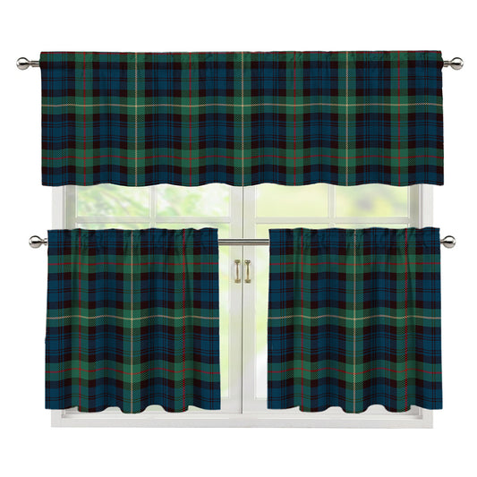 Irish Tartan Pattern Print 3 Piece Kitchen Curtains