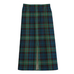 Irish Tartan Pattern Print Cotton Front Slit Maxi Skirt