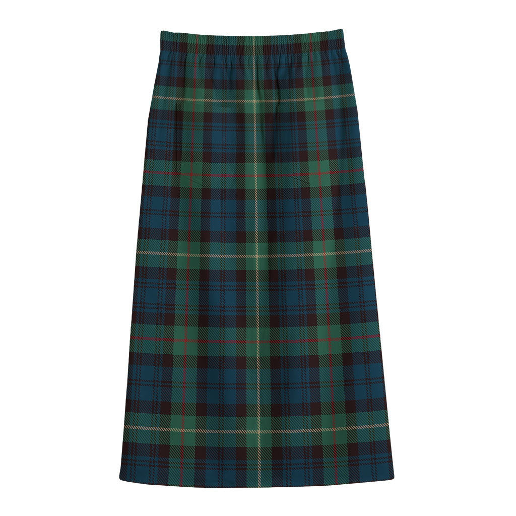 Irish Tartan Pattern Print Cotton Front Slit Maxi Skirt