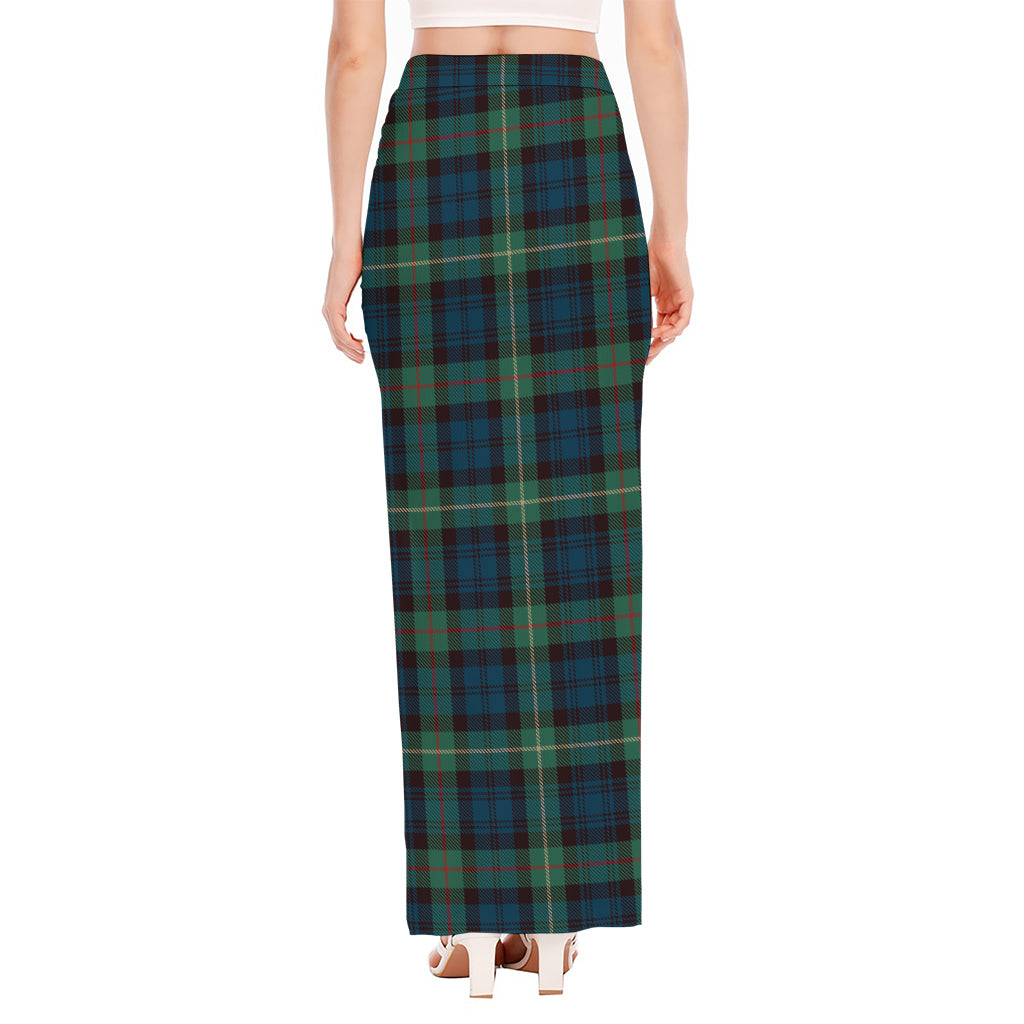 Irish Tartan Pattern Print High Slit Maxi Skirt