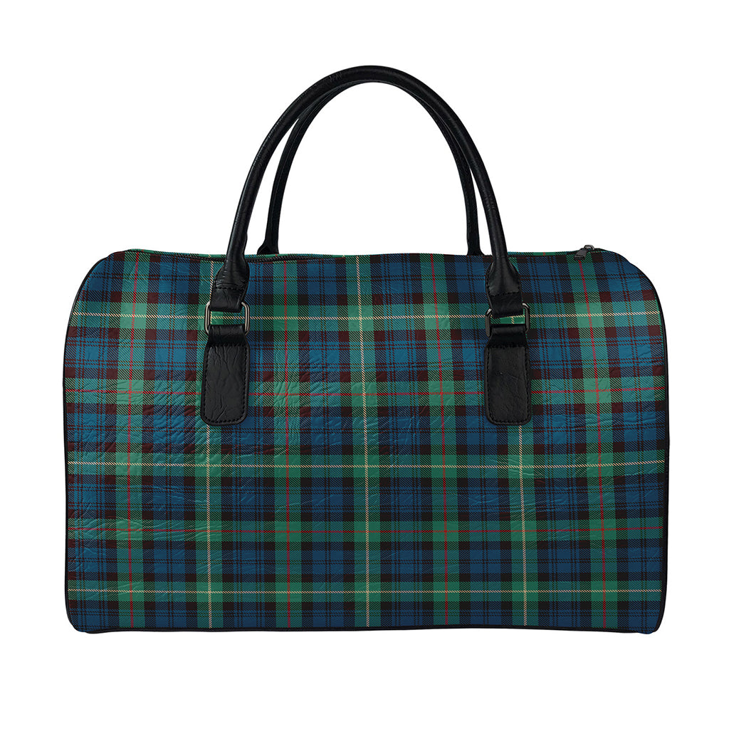 Irish Tartan Pattern Print Leather Duffle Bag