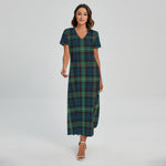 Irish Tartan Pattern Print Short Sleeve Maxi Dress