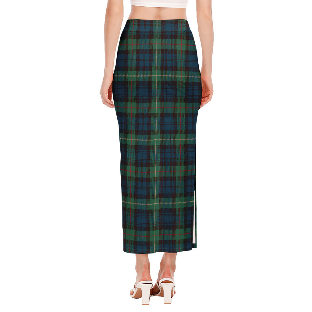 Irish Tartan Pattern Print Side Slit Maxi Skirt
