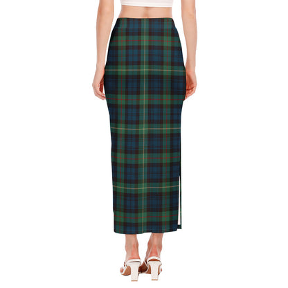 Irish Tartan Pattern Print Side Slit Maxi Skirt