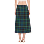 Irish Tartan Pattern Print Side Slit Midi Skirt