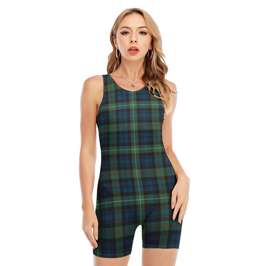 Irish Tartan Pattern Print Sleeveless One Piece Swimsuit
