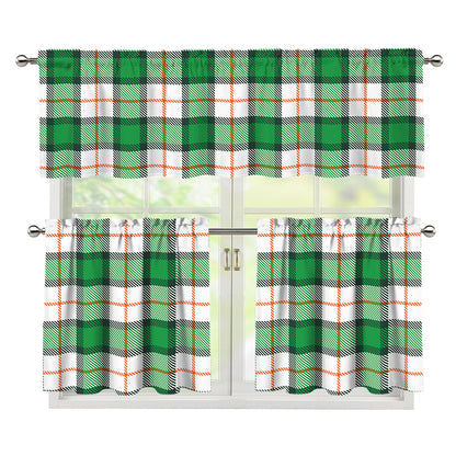 Irish Tartan St. Patrick's Day Print 3 Piece Kitchen Curtains