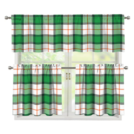 Irish Tartan St. Patrick's Day Print 3 Piece Kitchen Curtains