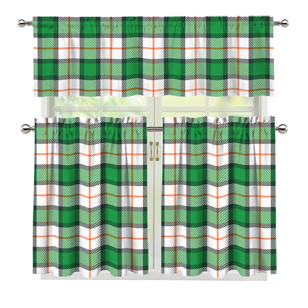 Irish Tartan St. Patrick's Day Print 3 Piece Kitchen Curtains