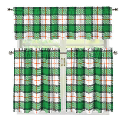 Irish Tartan St. Patrick's Day Print 3 Piece Kitchen Curtains