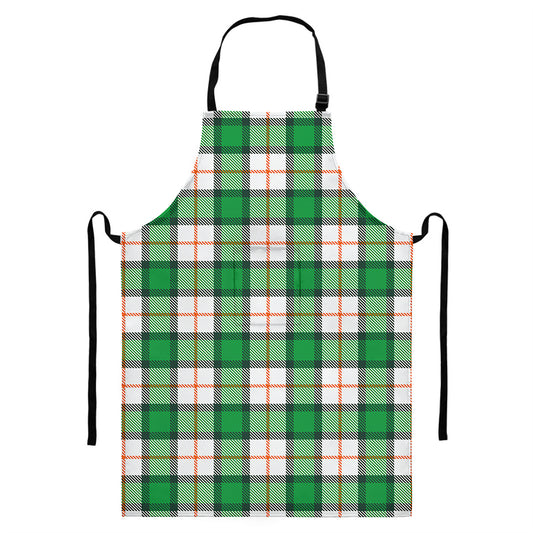 Irish Tartan St. Patrick's Day Print Bib Apron With Pocket