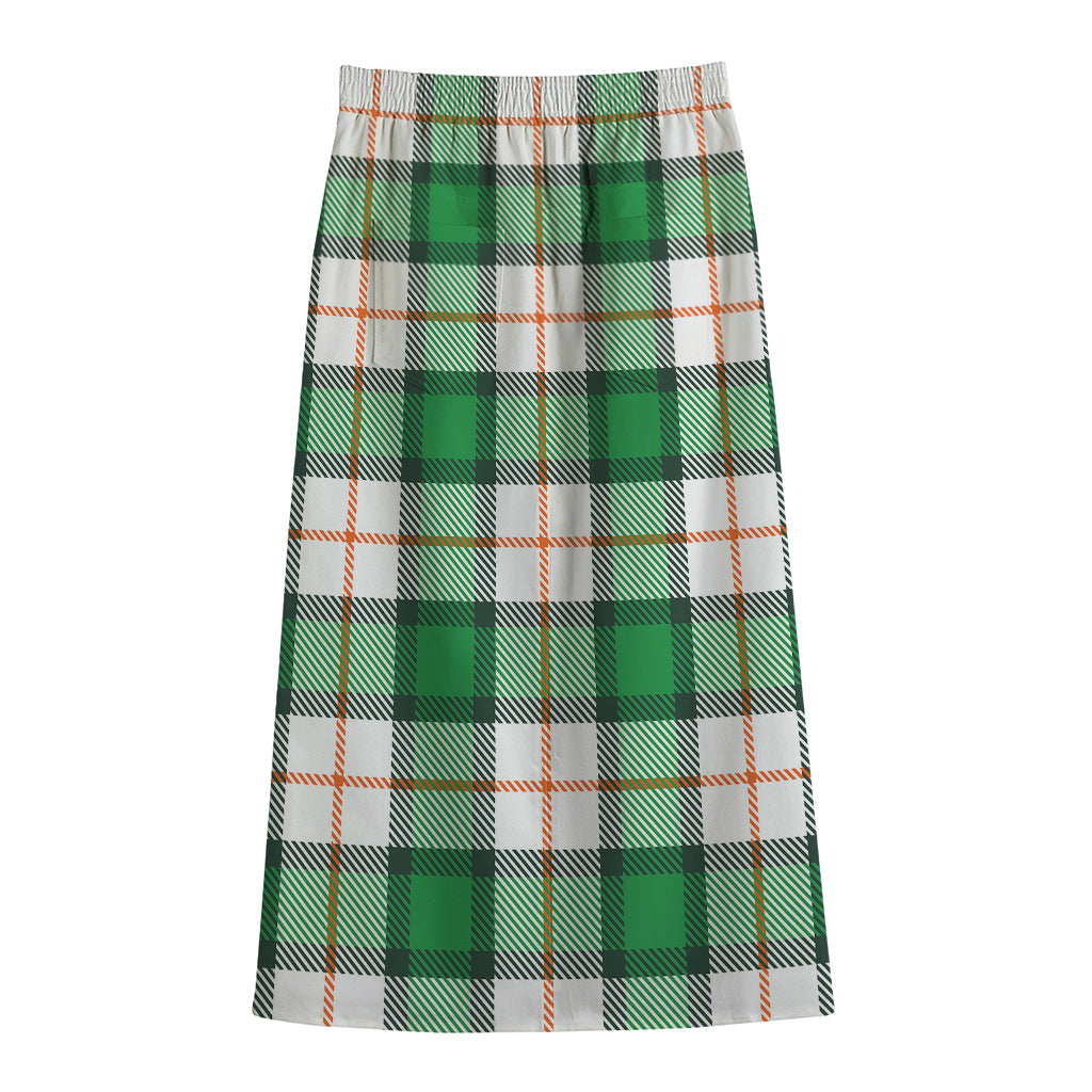 Irish Tartan St. Patrick's Day Print Cotton Front Slit Maxi Skirt