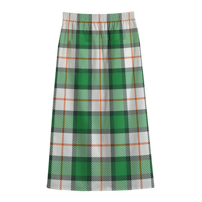 Irish Tartan St. Patrick's Day Print Cotton Front Slit Maxi Skirt