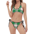 Irish Tartan St. Patrick's Day Print Halter Scoop Tie Side Bikini