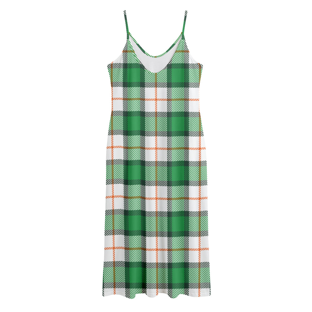 Irish Tartan St. Patrick's Day Print Jersey Midi Cami Dress