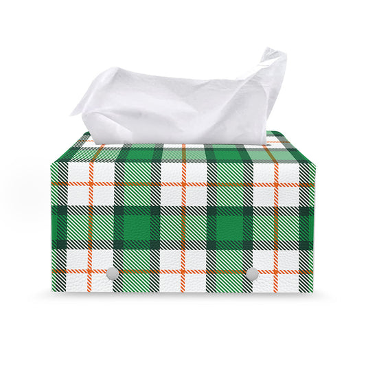 Irish Tartan St. Patrick's Day Print Leather Tissue Box Cover